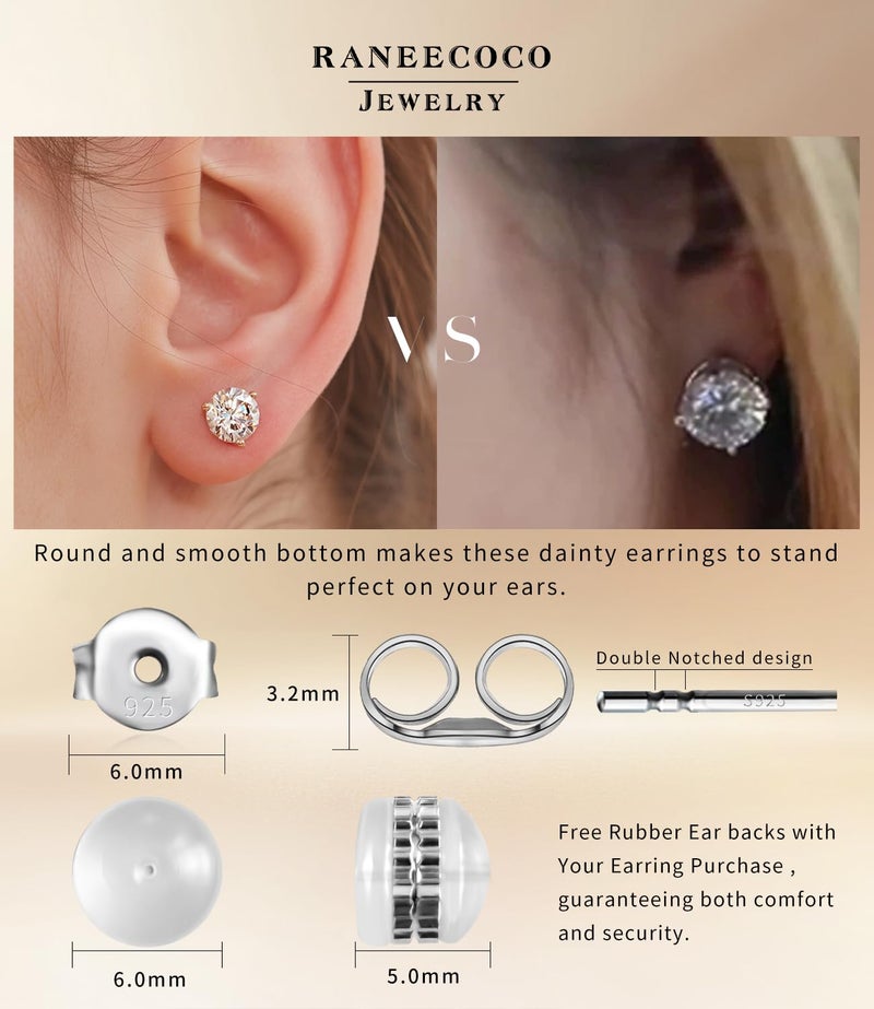Raneecoco "STUNNING FLAME" 18K Gold Plated Silver Brilliant Cut Simulated Diamond Cubic Zirconia Stud Earrings(yellow-gold-plated-silver, 4.0) - Image 5